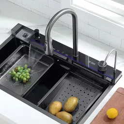 Digital Display LED Panel Kitchen Sink, All in One 30X18X9 INCH Led Lights with Digital Display Screen 5 Piano Key Switch Sink 30X18 Inch Under Counter Basin-59