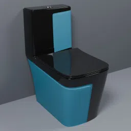 C/T019 Premium Quality Shining Black Commode With Matt SKY Blue Finish And Round Flush Button Western Commode-18