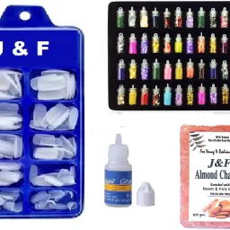 Arylic fake nails With Glue & 48 Pc Nail Glitter And Natural Chandan Soap-36
