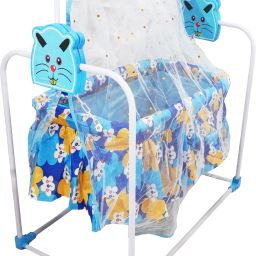 chhota rabbit BEST QUALITY BABY CRADLE|SOFT CUSHION Baby Jhula Cute(Blue) Cot-image-35