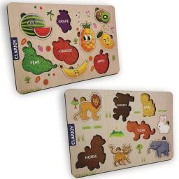 Interactive Wooden Fruit & Animal Puzzle game for Kids (Ages 2-5 years)-image-3