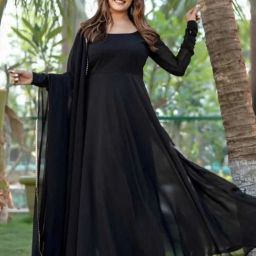 Solid Georgette Stitched Anarkali Gown-image-1
