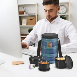 milton Lofty Tiffin (3 Containers,1 X 320 ml, 2 X 450 ml each) With Jacket, Navy Blue 3 Containers Lunch Box image 5