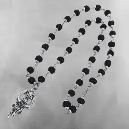 Most Beautiful Bhagwan Shiv 5 Mukhi Rudraksha 5 Mukhi Rudraksha Mala Beads Silver Plated Brass, Wood Chain-picture-8