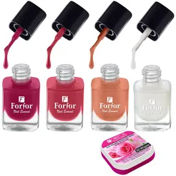 FORFOR Set of 4 Perfect Stay Fast Dry Glossy Nail Enamel - 5ml each & 30 Removal Wipes-15