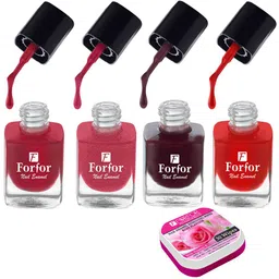 FORFOR Set of 4 Perfect Stay Fast Dry Glossy Nail Enamel - 5ml each & 30 Removal Wipes-3
