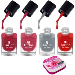 FORFOR Set of 4 Perfect Stay Fast Dry Glossy Nail Enamel - 5ml each & 30 Removal Wipes-image-9