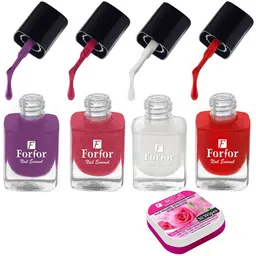 FORFOR Set of 4 Perfect Stay Fast Dry Glossy Nail Enamel - 5ml each & 30 Removal Wipes-image-5