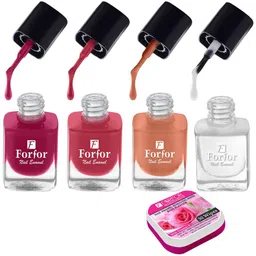 FORFOR Set of 4 Perfect Stay Fast Dry Glossy Nail Enamel - 5ml each & 30 Removal Wipes-image-84