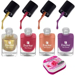 FORFOR Set of 4 Perfect Stay Fast Dry Glossy Nail Enamel - 5ml each & 30 Removal Wipes-image-83