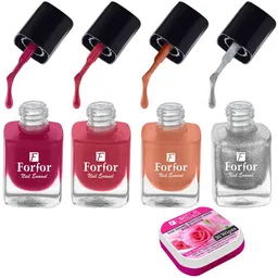 FORFOR Set of 4 Perfect Stay Fast Dry Glossy Nail Enamel - 5ml each & 30 Removal Wipes-9
