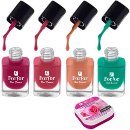 FORFOR Set of 4 Perfect Stay Fast Dry Glossy Nail Enamel - 5ml each & 30 Removal Wipes-image-82