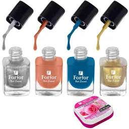 FORFOR Set of 4 Perfect Stay Fast Dry Glossy Nail Enamel - 5ml each & 30 Removal Wipes-image-34