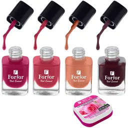 FORFOR Set of 4 Perfect Stay Fast Dry Glossy Nail Enamel - 5ml each & 30 Removal Wipes-18
