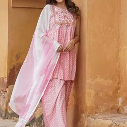 KALINI Geometric Printed Regular Thread Work Kurta & Sharara With Dupatta image 2