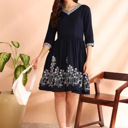 hiva trendz Women Fit and Flare Blue Knee Length Dress-picture-3