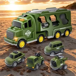 zuuluzrs Green Military Truck Toys Army Tank Set With Sound-Light | Pullback Function-picture-6