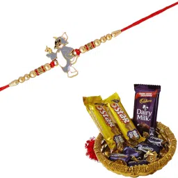 Designer rakhi-with-chocolate-120 Gold Finish Greeting Card Set-image-56