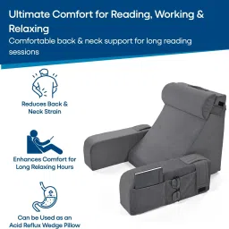 hospikart Reading Pillow with Arm Support & Headrest, Wedge Pillow for Bed, HR Foam Bed Foam Solid Body Pillow Pack of 1 image 2