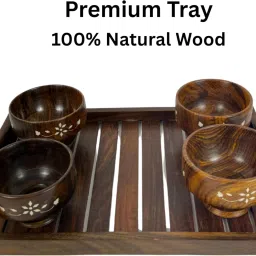 narang craft & decor Handcrafted Wooden Tray Set of 3 with Lining Design Tray Serving Set image 4