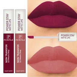 PERPAA Set of 3 Power Stay Non-Transfer & Long-Lasting Velvet Matte Liquid Lipstick 5 g-Maroon 09 - Nude 21 - Red 22 image 4