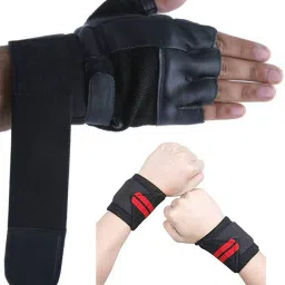 Combo of Gym Gloves With Wrist Support (Black) Fitness Accessory Kit Kit-image-18