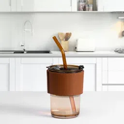 Glass Tumbler with Anti-Slip Leather Sleeve Pack of 1,400-ml Glass Coffee Mug-15