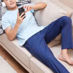 Stretch Navy Solid Tapered Cotton Men Pyjama-image-62