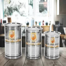 Stainless Steel Storage Heavy Kothi Large Rice and Grain 3 Drum set 30 L Drum-33