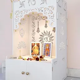 Homscape White Ek Omkar Serenity With Inbuilt Focus Light Free Standing Pooja Mandir image 2