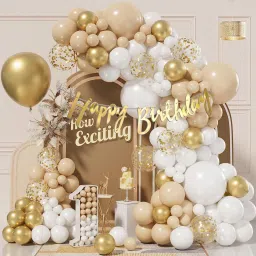 White Golden Balloons, Happy Birthday Banner Decoration Kit Pack Of 40-image-67