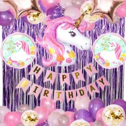 happy birthday Unicorn Theme Party decoration Supplies Combo set - 54Pcs Foil Balloon, Unicorn Head Balloon, Star,curtain For Girls Birthday Party Decoration-20