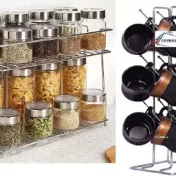 Utensil Kitchen Rack 2 LAYER KITCHEN SPICE RACK & CUP (BANGLE) STAND Steel-11