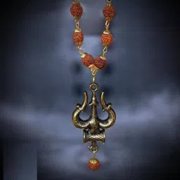 Shiv Trshul mala Gold-Plated Locket Pendant rudraksha Gold-plated Plated Wood Chain-image-47