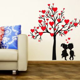 75 Heart Shaped Leaves With Loving Couple Design For Bedroom And Living Room Decoration Vinyl Self Adhesive Sticker-image-3