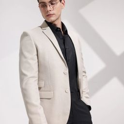 Men Self Design Double Breasted Formal Blazer-image-46