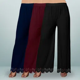 ecoundies Pack of 3 Women Straight Fit Multicolor Lycra Blend Trousers-picture-20