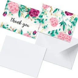Floral Designed, 24 Envelops and 24 Thank You Greeting Card-12