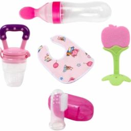 Bottle| Soft Teether |Fruit Nibbler with Button Bib Aprons and Finger Toothbrush Teether and Feeder-image-15