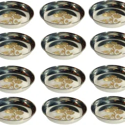 Stainless Steel Dessert Bowl Stainless Steel Floral Dessert Bowl Katori Set for Dining ( Pack of 12 )-96