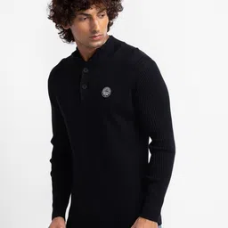 spykar Men Solid Round Neck Black Sweater-picture-3