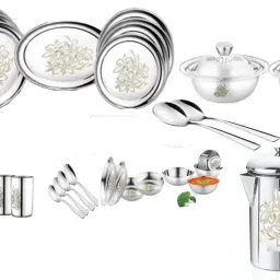Pack of 30 Stainless Steel Vpsk Heavy Guage (Serves 4 people at one time ) with Permanent Laser Design Dinner Set-image-7