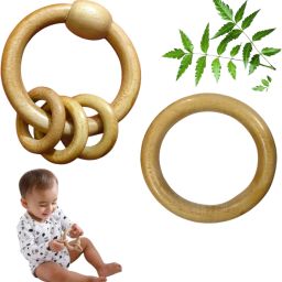 Neem Wood Teethers for Baby Set of 2 | for 3 Months Baby |One Rattle One Ring Teether-7