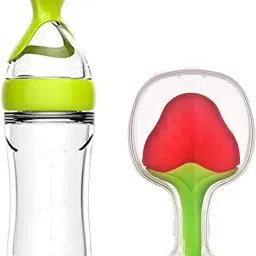 Newborn Baby Feeding Bottle Silicone Squeez Feeding Spoon Milk Cereal Training Feeder and Fruit Shape Silicone Teether(Set of 2) Teether and Feeder-24