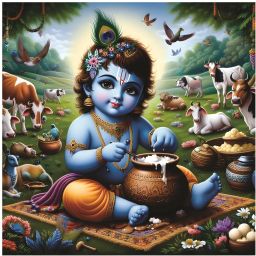 Rc Decor Blue Bal Gopal With Matkhi God Wall Poster for Pooja Room Living Room, Kids Room (Size - 45Cm X 45Cm) 3D Poster-image-3