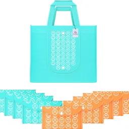 heart home Pack of 10 Smile Print Foldable Grocery/Shopping Bags For Women | Blue & Orange Pack of 10 Grocery Bags-picture-45