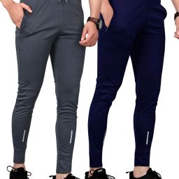Pack of 2 Men Solid Dark Blue, Grey Track Pants-image-12
