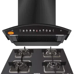 Combo of Auto Ignition Gas Cooktop and SS60 Net (60cm) Auto Clean Wall Mounted Black 1400 CMH Chimney-22
