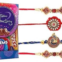 Rakhi Chocolate Gift Combo for Brother Boy Men Rakhi Set of 4 Gold Gift Box-image-69