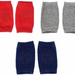 Set of 3 Baby Crawling Knee Pad Non-Slip Knee Pads Point Glue Non-Slip Crawling Socks Navy Blue, Red, Light Grey Baby Knee Pads-1
